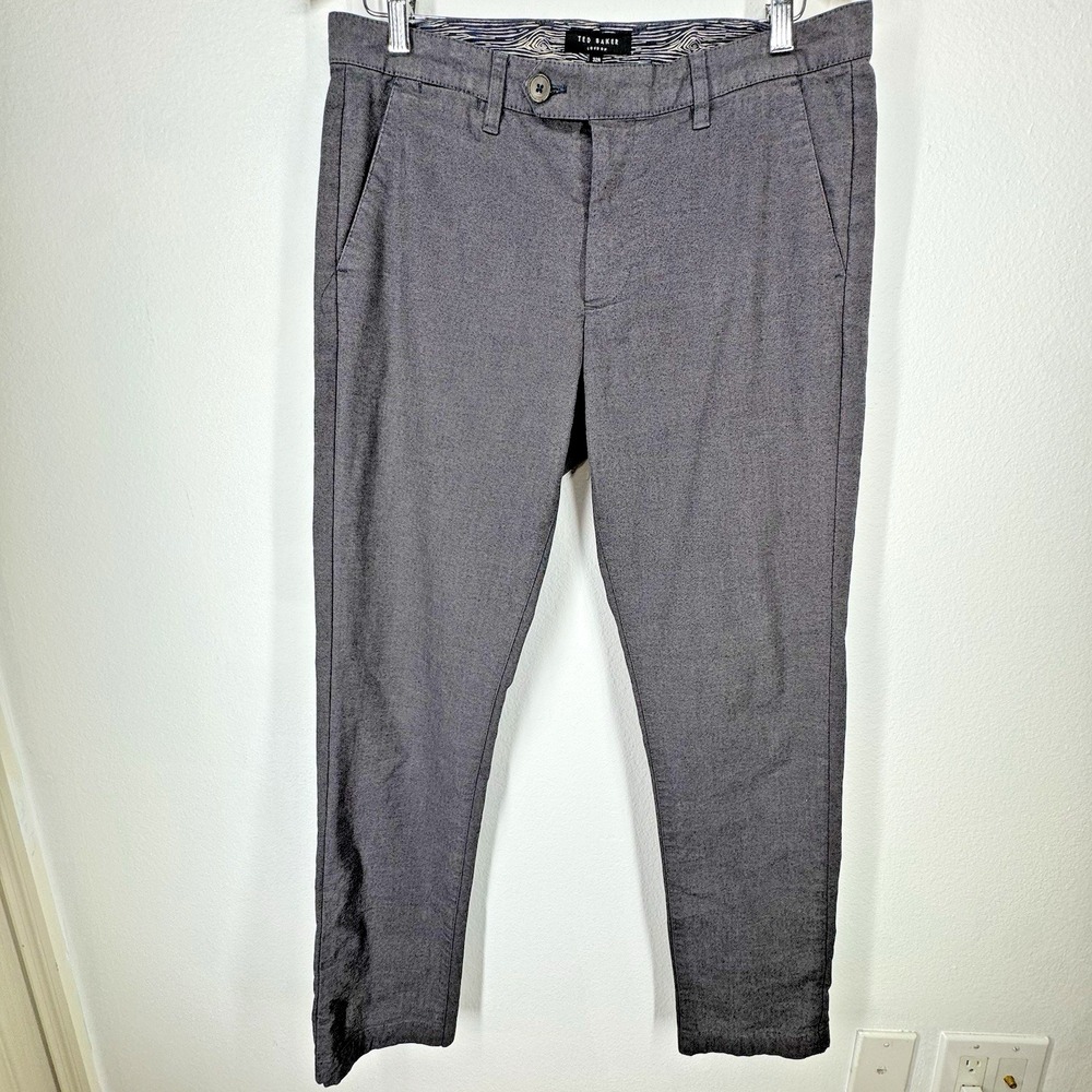 Ted Baker London Mens Gray Chino Pants Flat Front Size 32R Chambray Luxury Prep